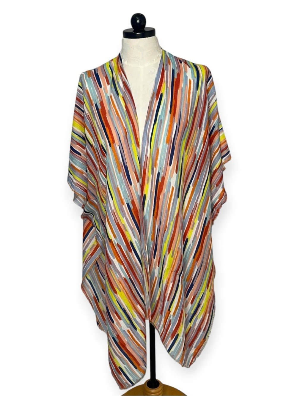 NWT Colorful Striped Kimono Boho Open Front Lightweight Layering Wrap - Picture 6 of 7